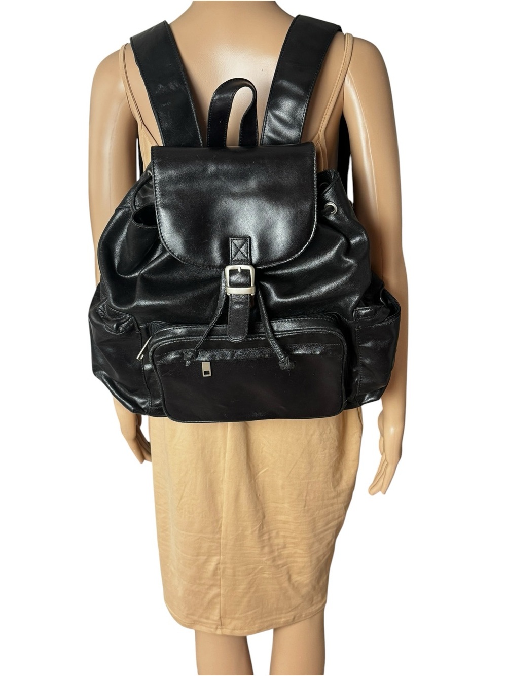 Vintage LARGE black leather backpack. Unisex